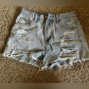 Light blue ripped jean shorts